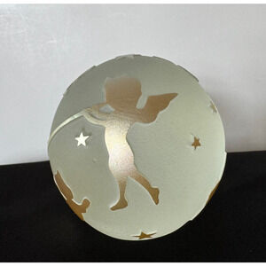 Correia Christmas Frosted Glass Paperweight Gold Angels Cherubs Stars